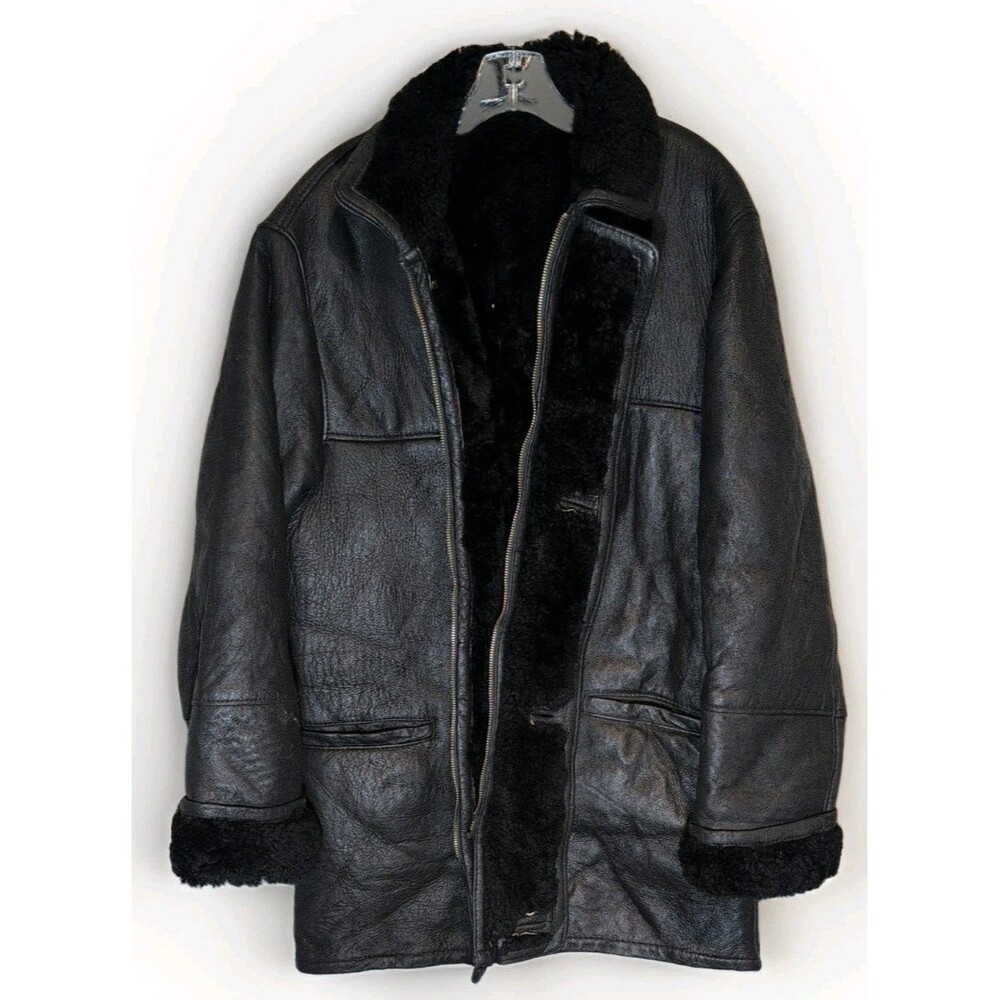 Runway USA Leather Shearling Lined Jacket Coat Mens Black Size sz XL